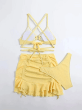 Yellow Tie Strap Three Piece Swimsuit